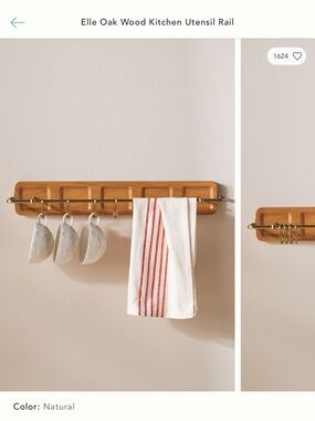 Elle Oak Wood Kitchen Utensil Rail